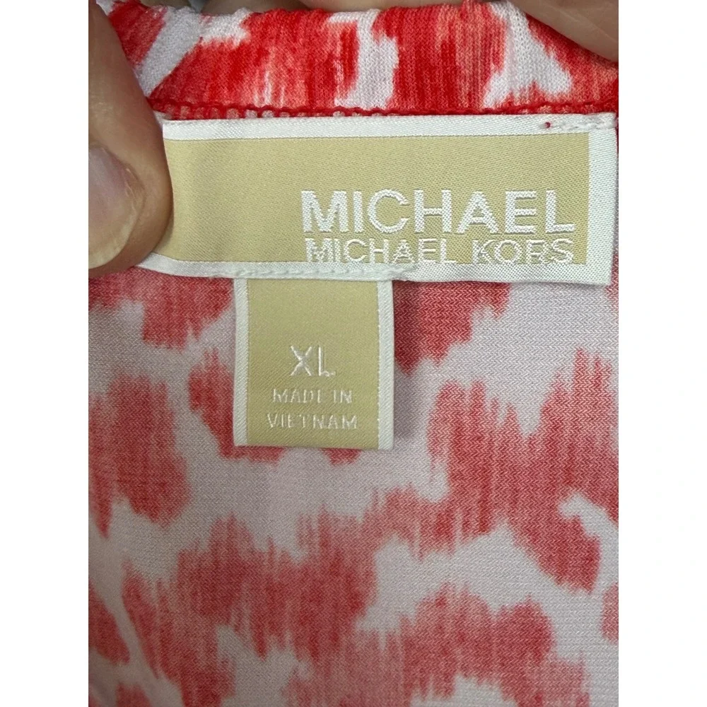 Michael Kors Ikat Heart Print Shift Dress Women XL Red Sleeveless Tassel‎ Tie